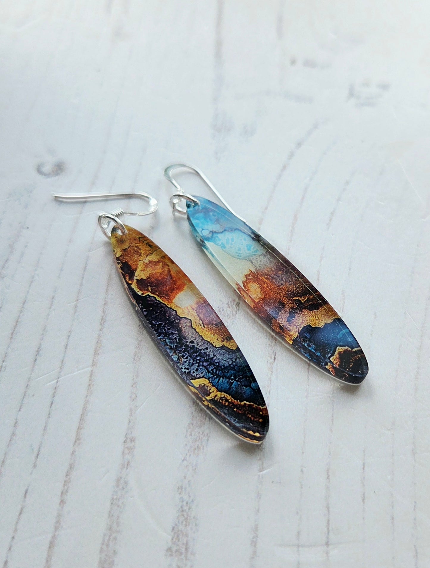 Long oval statement earrings, natural stone