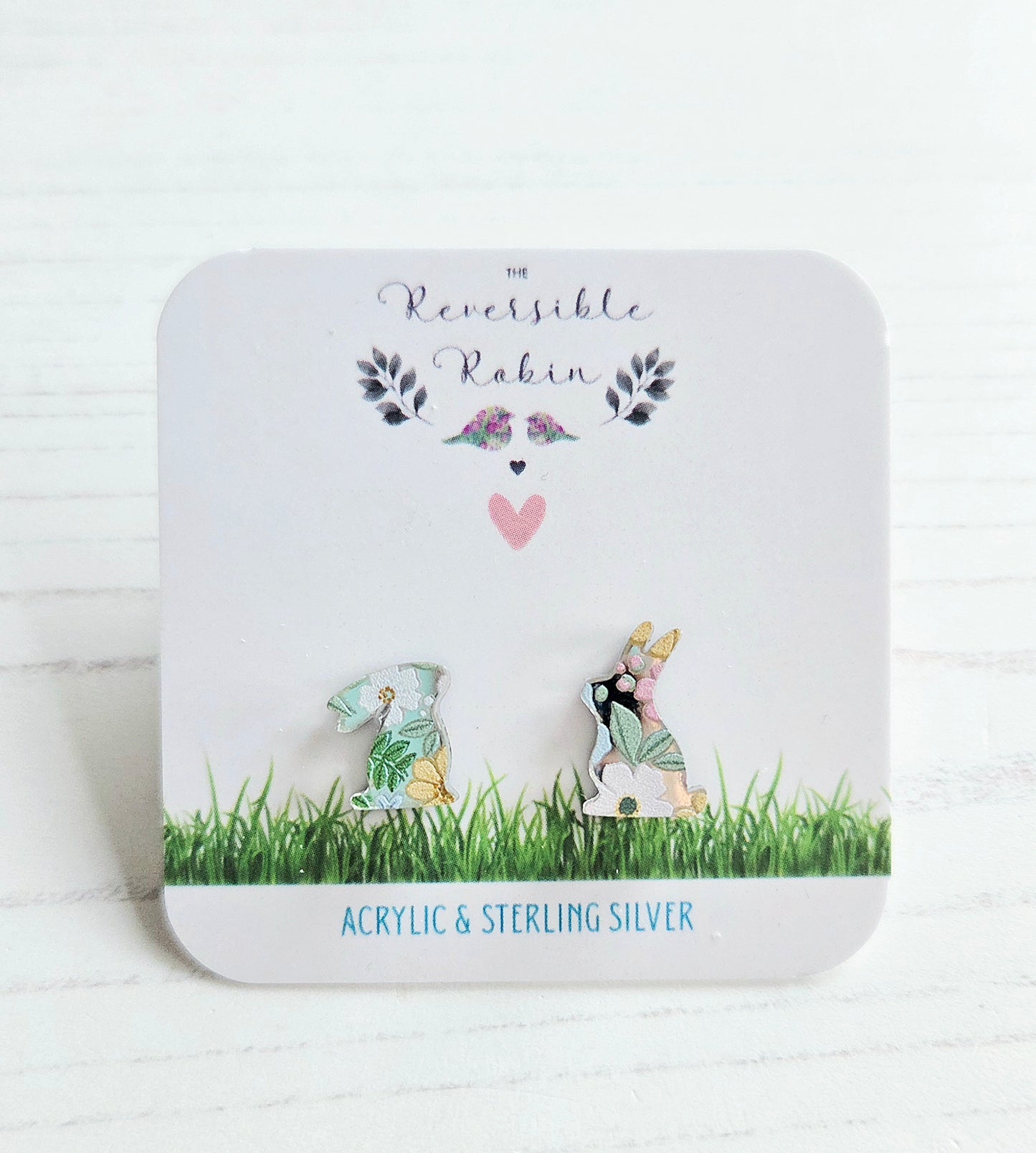 Bunny Studs, mirrored pastel spring floral