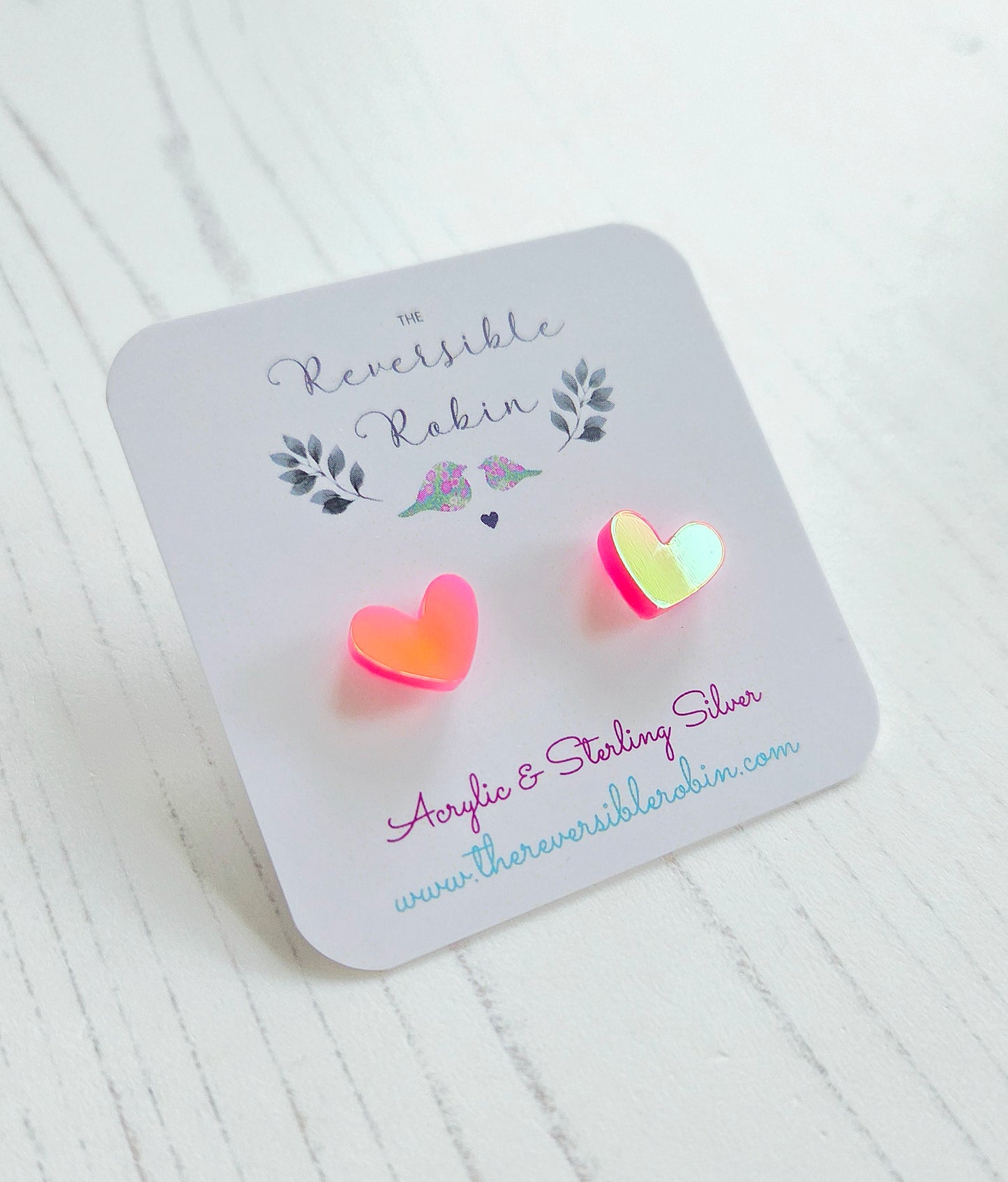 Puffy Heart Studs, Iridescent Sunset
