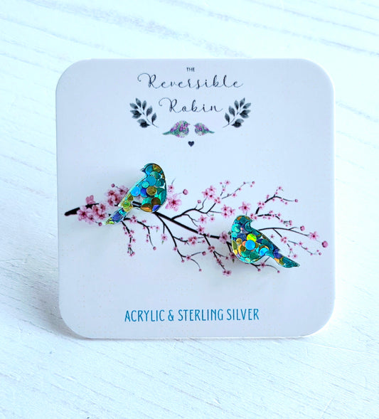 Bird studs, Chunky blue