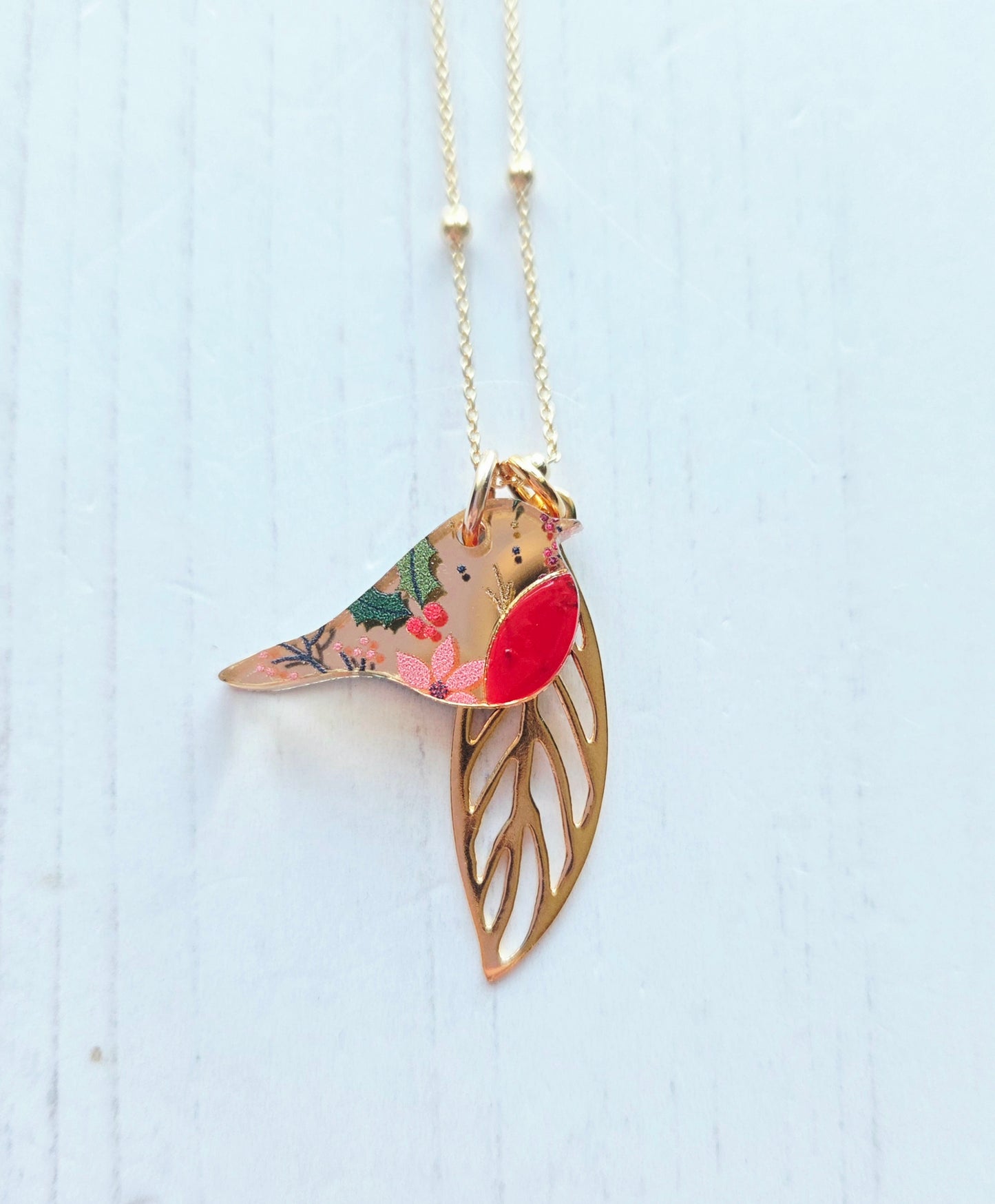 Robin & Leaf Mirrored Yellow Gold Vermeil