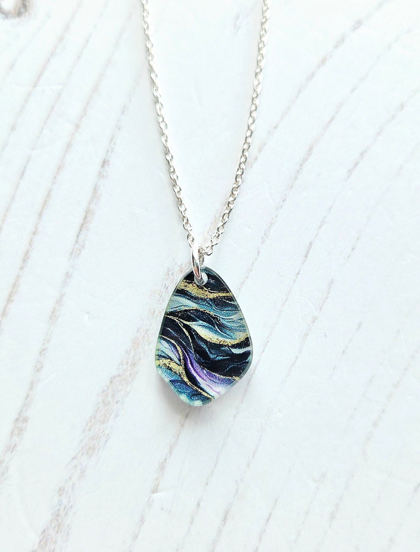 Mini Pebble Pendant, Green & Purple Ripple