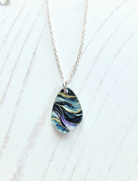 Mini Pebble Pendant, Green & Purple Ripple