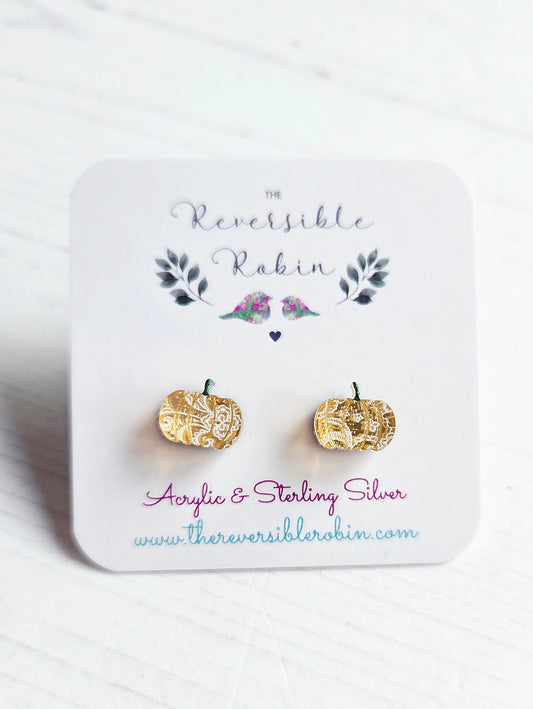 Pumpkin Studs, Gold Mirror Lace pattern