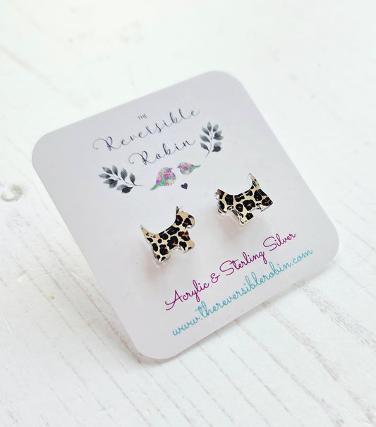 Scottie Dog studs, Leopard print