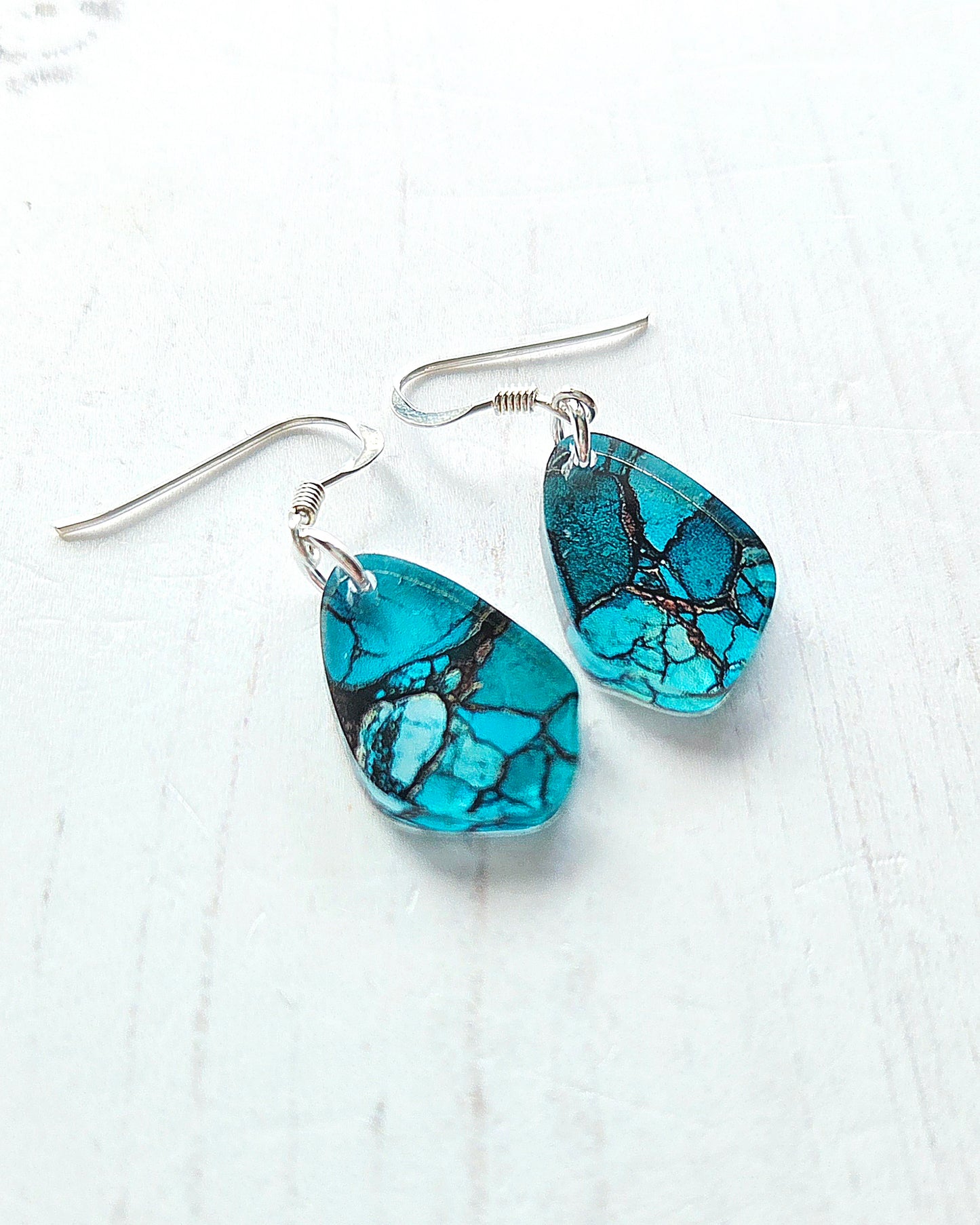 Pebble Drop earring, natural turquoise print
